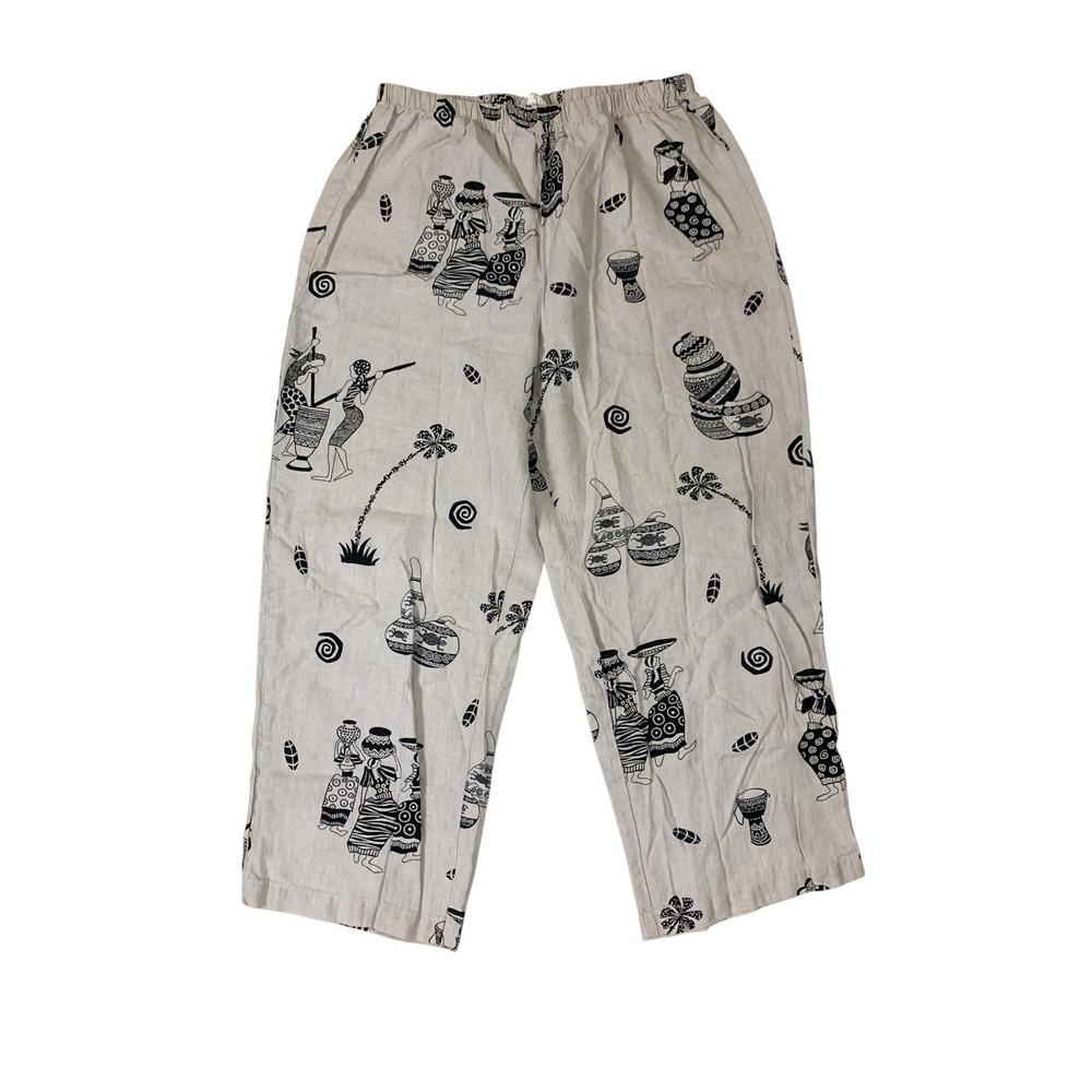 Hot Cotton By Marc Ware Gray Black African Print Pants S Elastic Waist